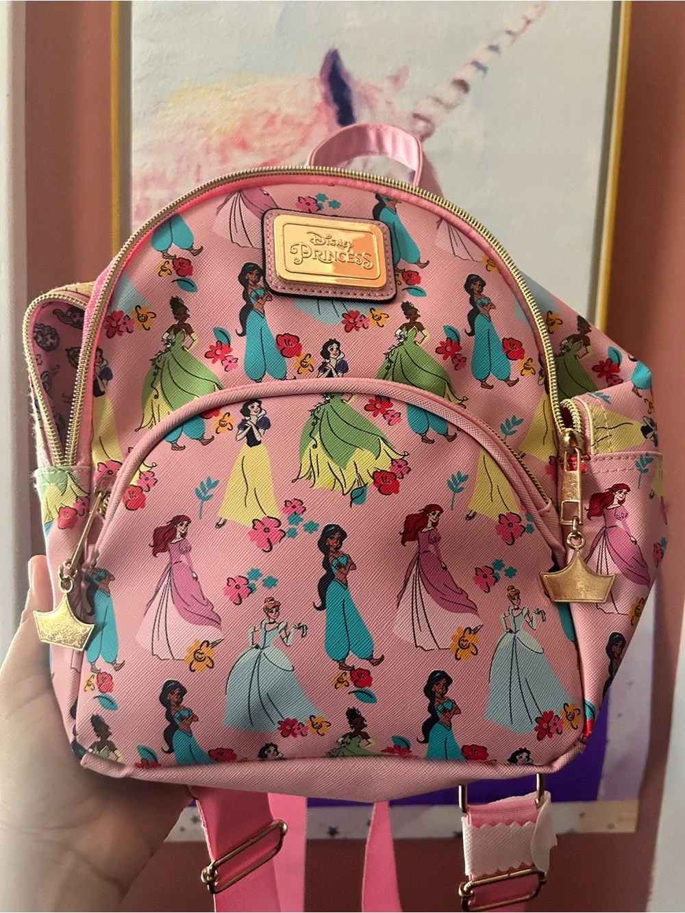Disney Pink Princess Mini Backpack with Multicolor Character Print